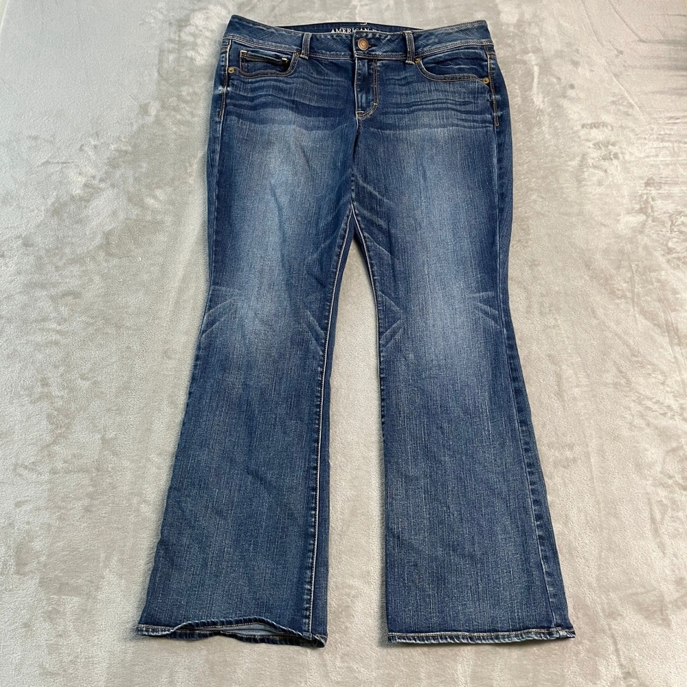 American Eagle Kick Boot Super Stretch Jeans Blue Medium Wash Womens 16 Regular